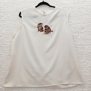 Blouse Embroidered Kittens Whimsycore Grandmacore Kitschy Catcore Cat Y2K Size L